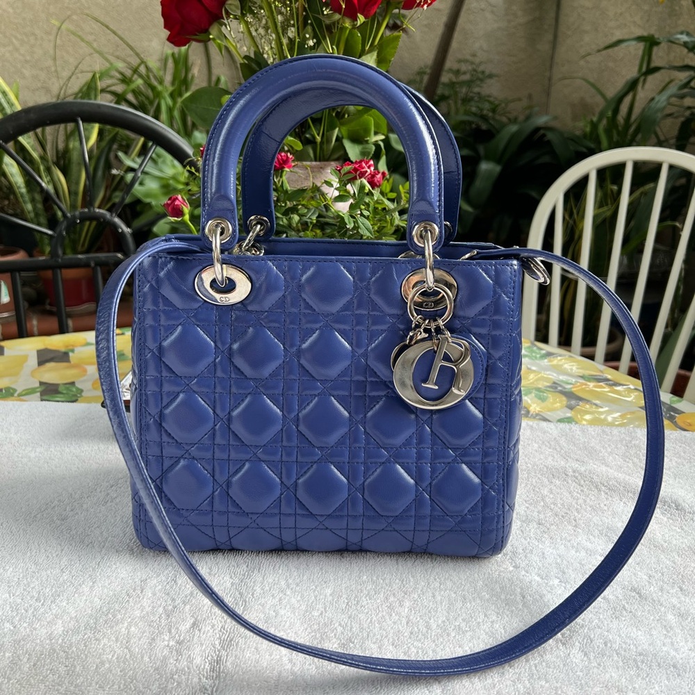 Preowned authentic Christian Lady Dior Blue Handbag